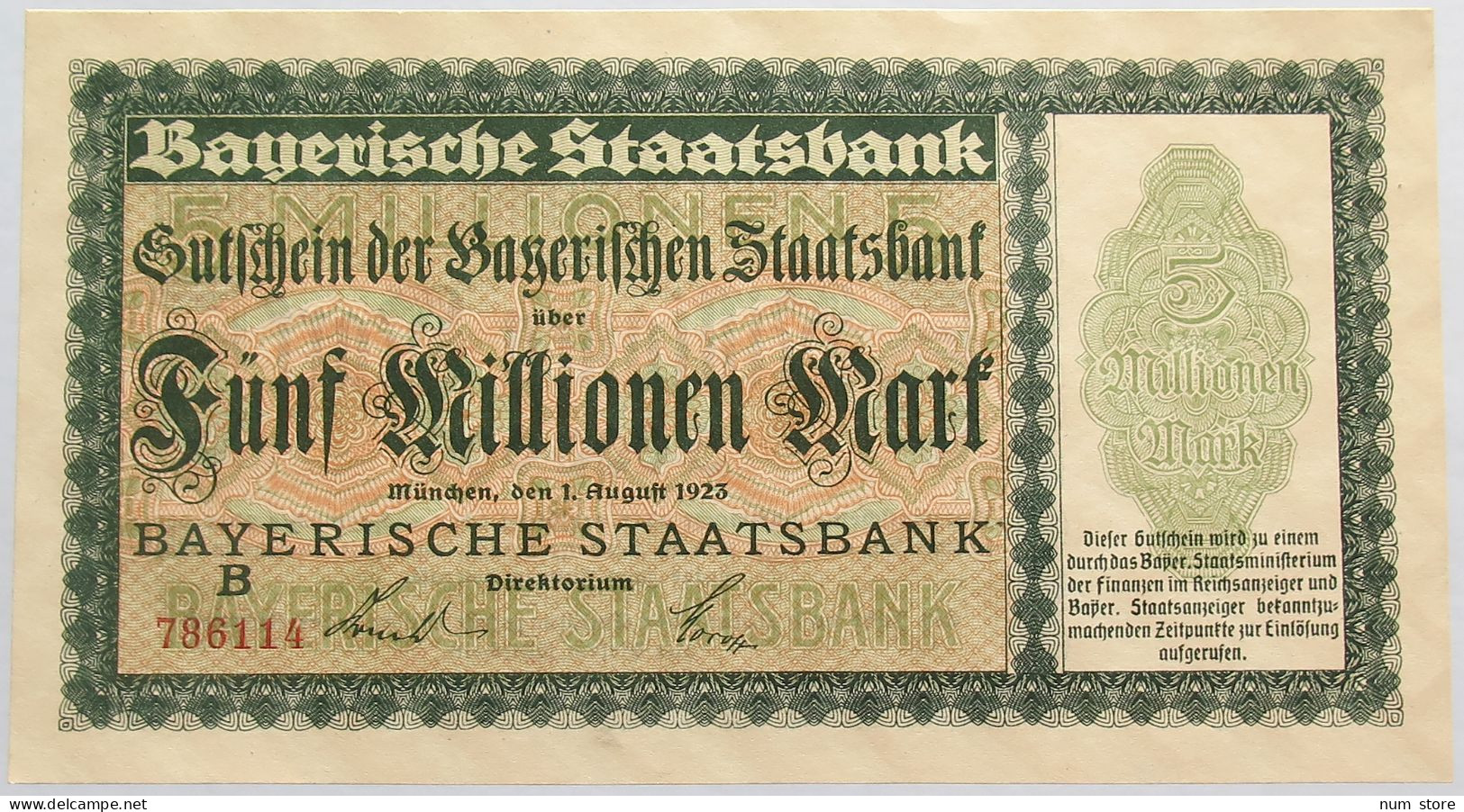 GERMANY 5 MILLIONEN MARK 1923 BAYERN #alb008 0073 - 5 Mio. Mark