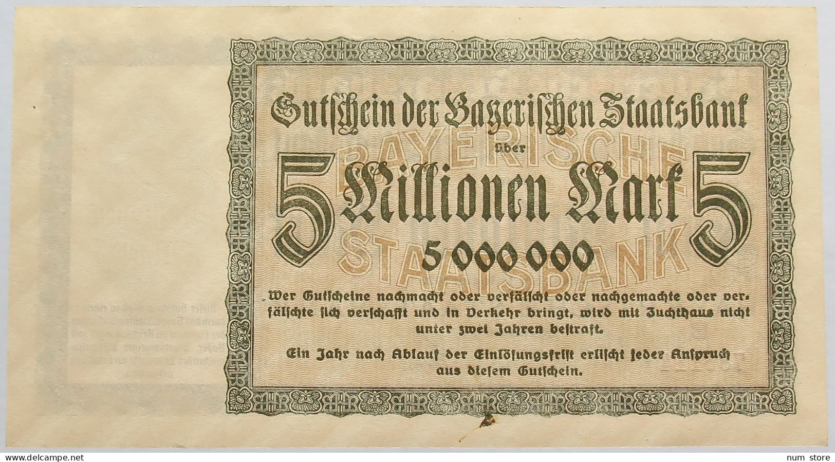 GERMANY 5 MILLIONEN MARK 1923 BAYERN #alb008 0073 - 5 Miljoen Mark