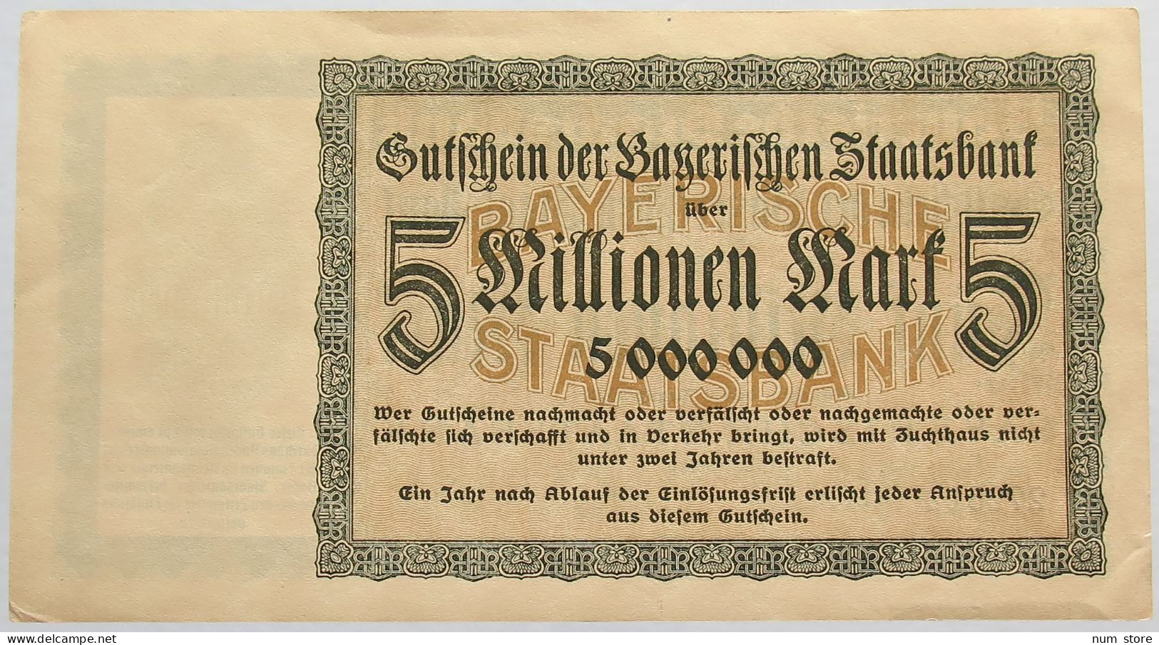 GERMANY 5 MILLIONEN MARK 1923 BAYERN #alb008 0069 - 5 Miljoen Mark