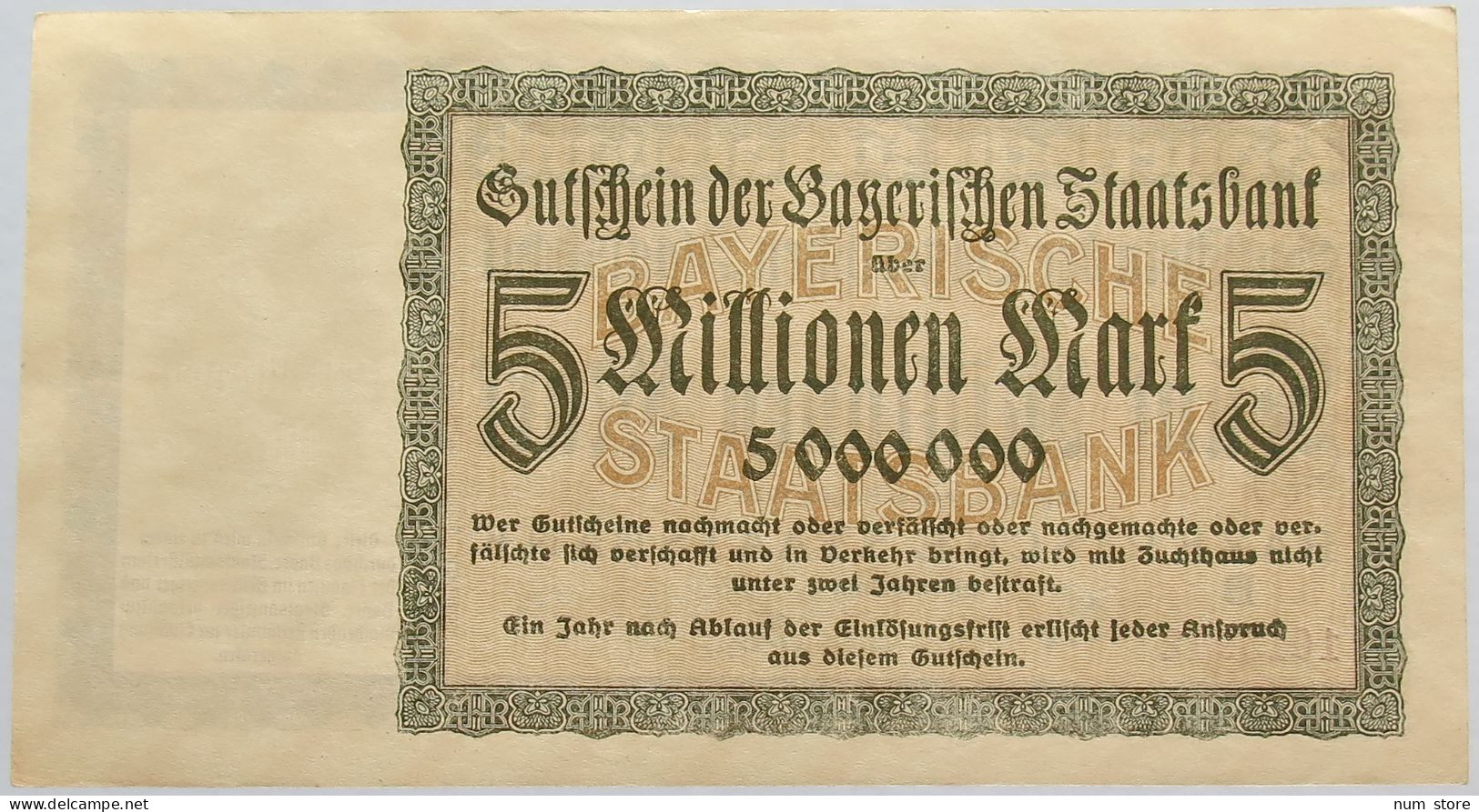 GERMANY 5 MILLIONEN MARK 1923 BAYERN #alb008 0071 - 5 Miljoen Mark