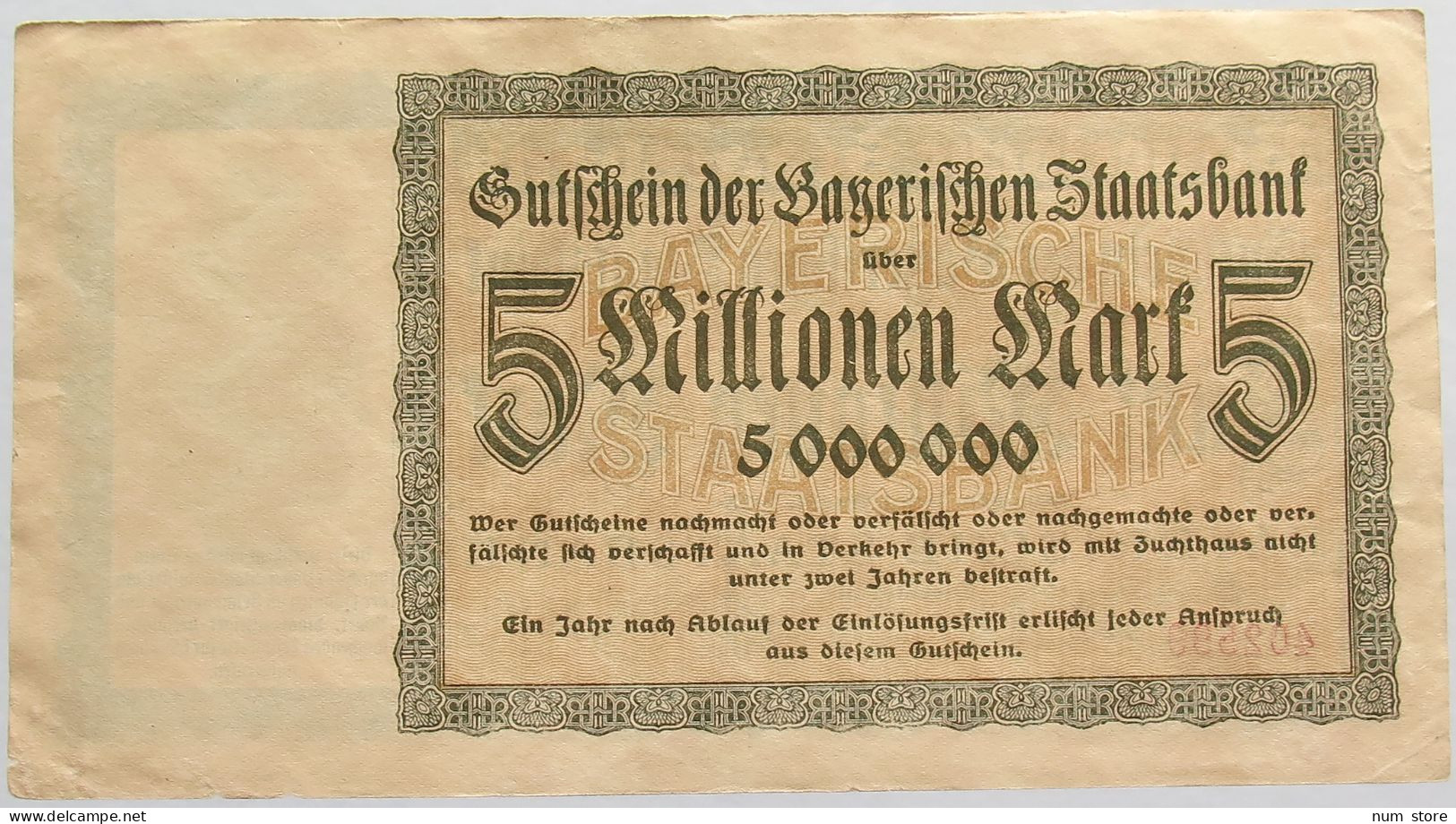 GERMANY 5 MILLIONEN MARK 1923 BAYERN #alb008 0065 - 5 Millionen Mark