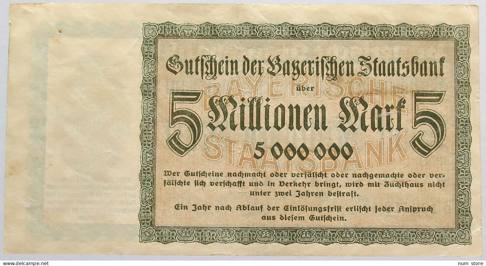 GERMANY 5 MILLIONEN MARK 1923 BAYERN #alb008 0063 - 5 Miljoen Mark