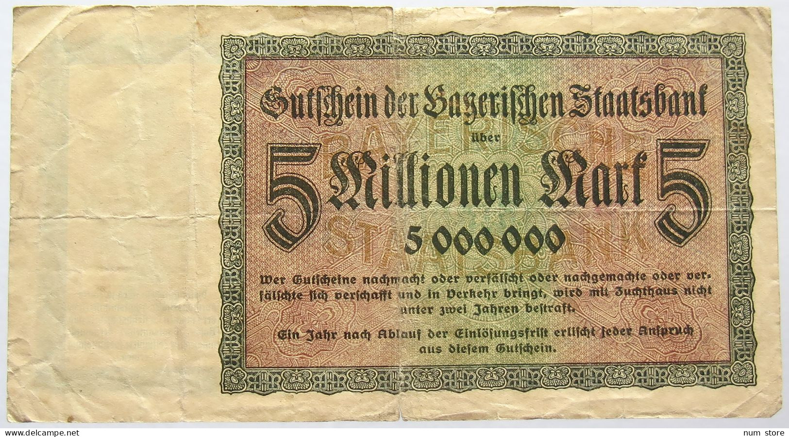 GERMANY 5 MILLIONEN 1923 BAVARIA #alb067 0335 - 5 Miljoen Mark