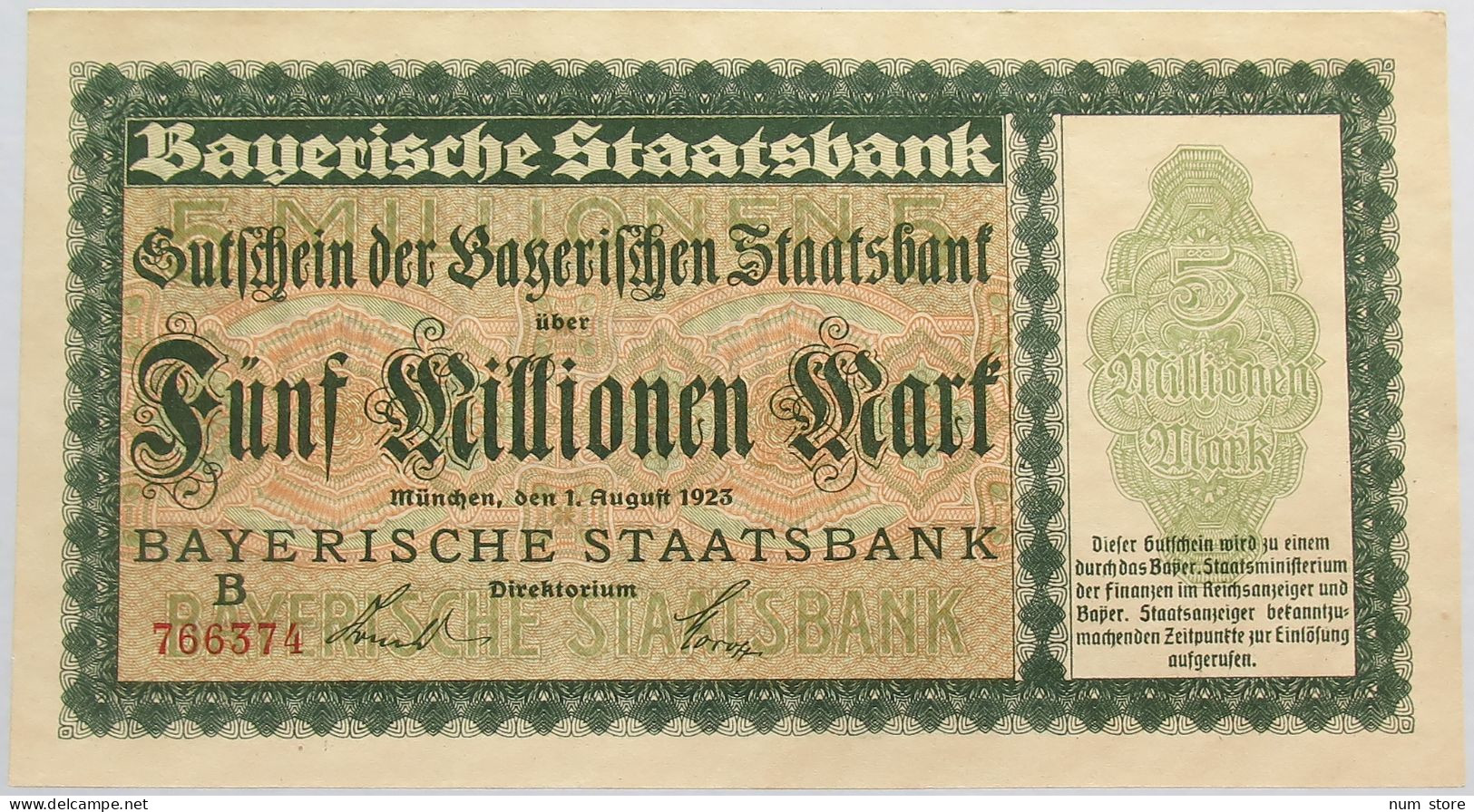 GERMANY 5 MILLIONEN MARK 1923 BAYERN #alb008 0057 - 5 Millionen Mark