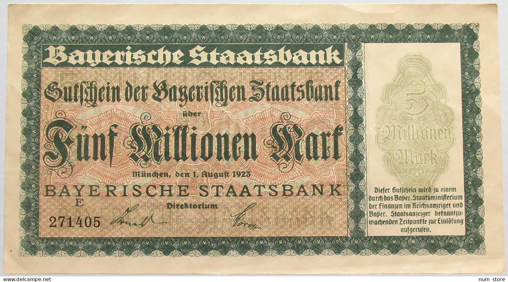 GERMANY 5 MILLIONEN MARK 1923 BAYERN #alb008 0061 - 5 Mio. Mark