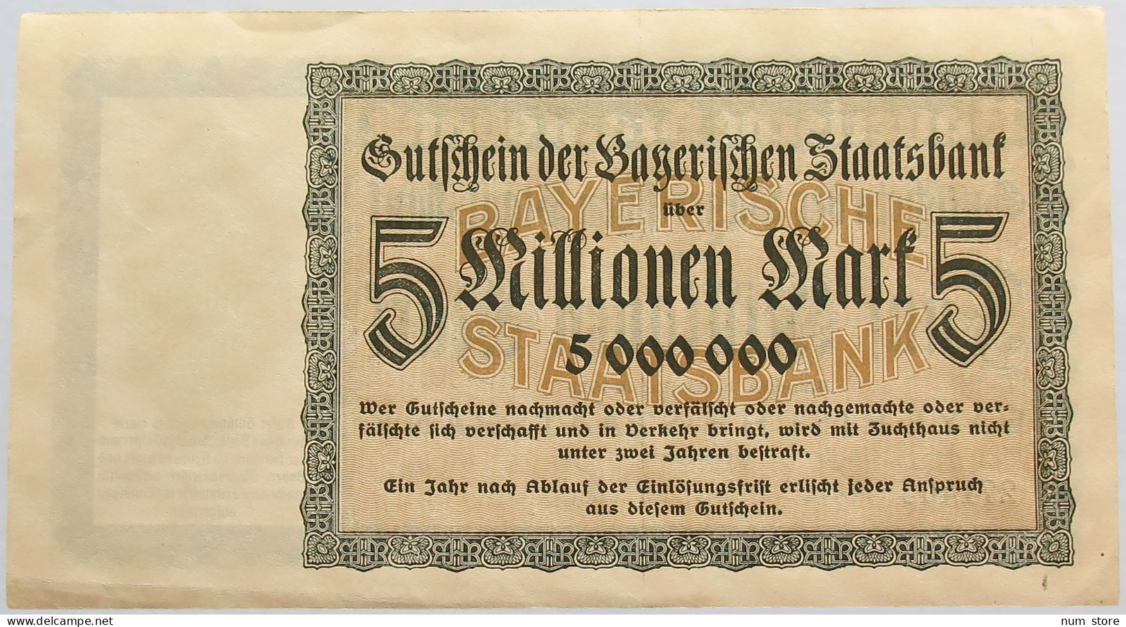 GERMANY 5 MILLIONEN MARK 1923 BAYERN #alb008 0061 - 5 Millionen Mark