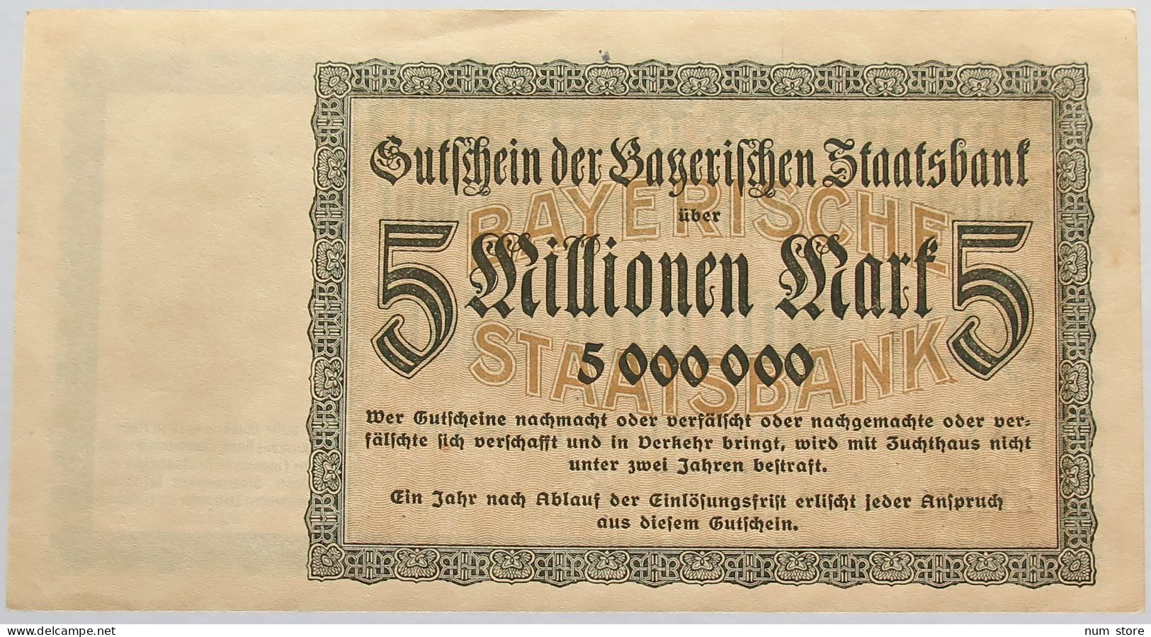 GERMANY 5 MILLIONEN MARK 1923 BAYERN #alb008 0059 - 5 Mio. Mark