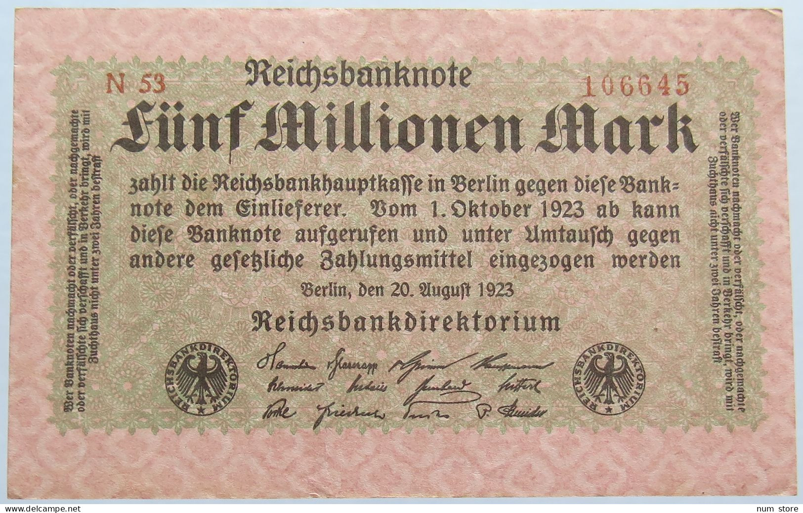 GERMANY 5 MILLIONEN 1923 #alb004 0303 - 5 Miljoen Mark