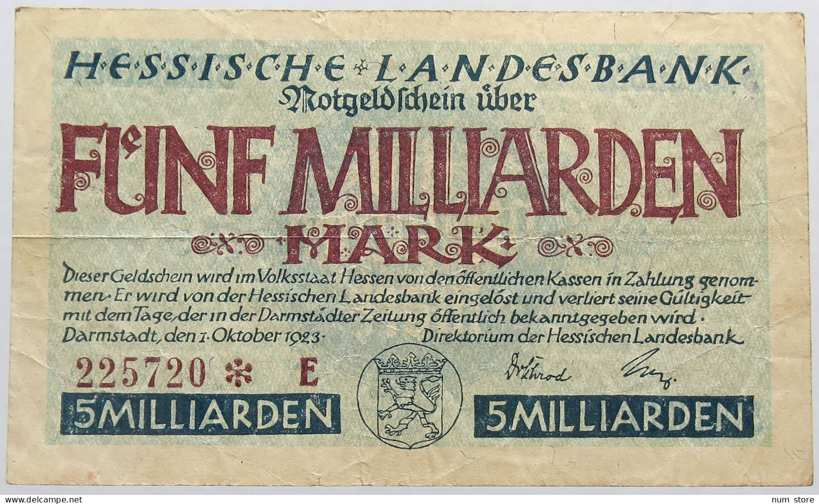 GERMANY 5 MILLIARDEN MARK HESSEN #alb004 0389 - 5 Mrd. Mark