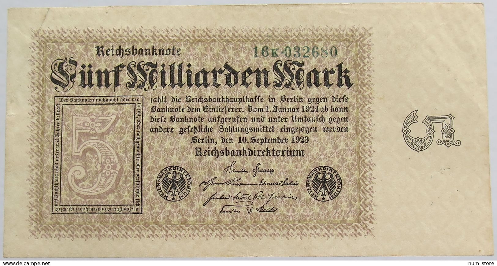 GERMANY 5 MILLIARDEN 1923 BERLIN 112 C #alb012 0135 - 5 Milliarden Mark