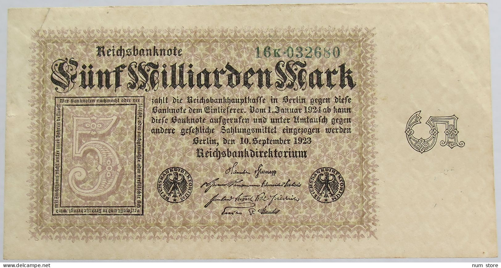 GERMANY 5 MILLIARDEN 1923 BERLIN 112 C #alb012 0135 - 5 Mrd. Mark