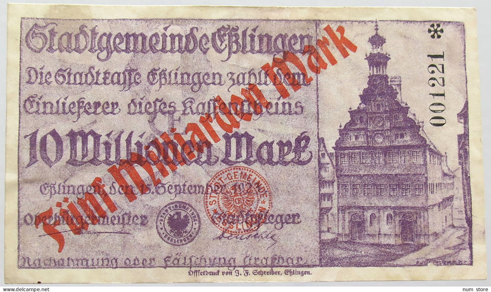 GERMANY 5 MILLIARDEN MARK 1923 ESSLINGEN #alb002 0251 - 5 Mrd. Mark