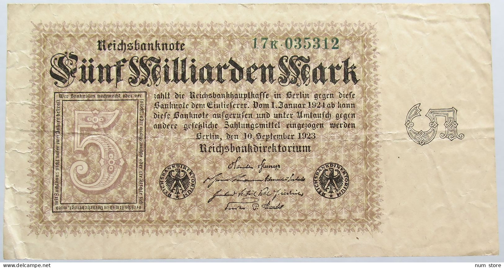 GERMANY 5 MILLIARDEN MARK 1923 #alb004 0391 - 5 Miljard Mark