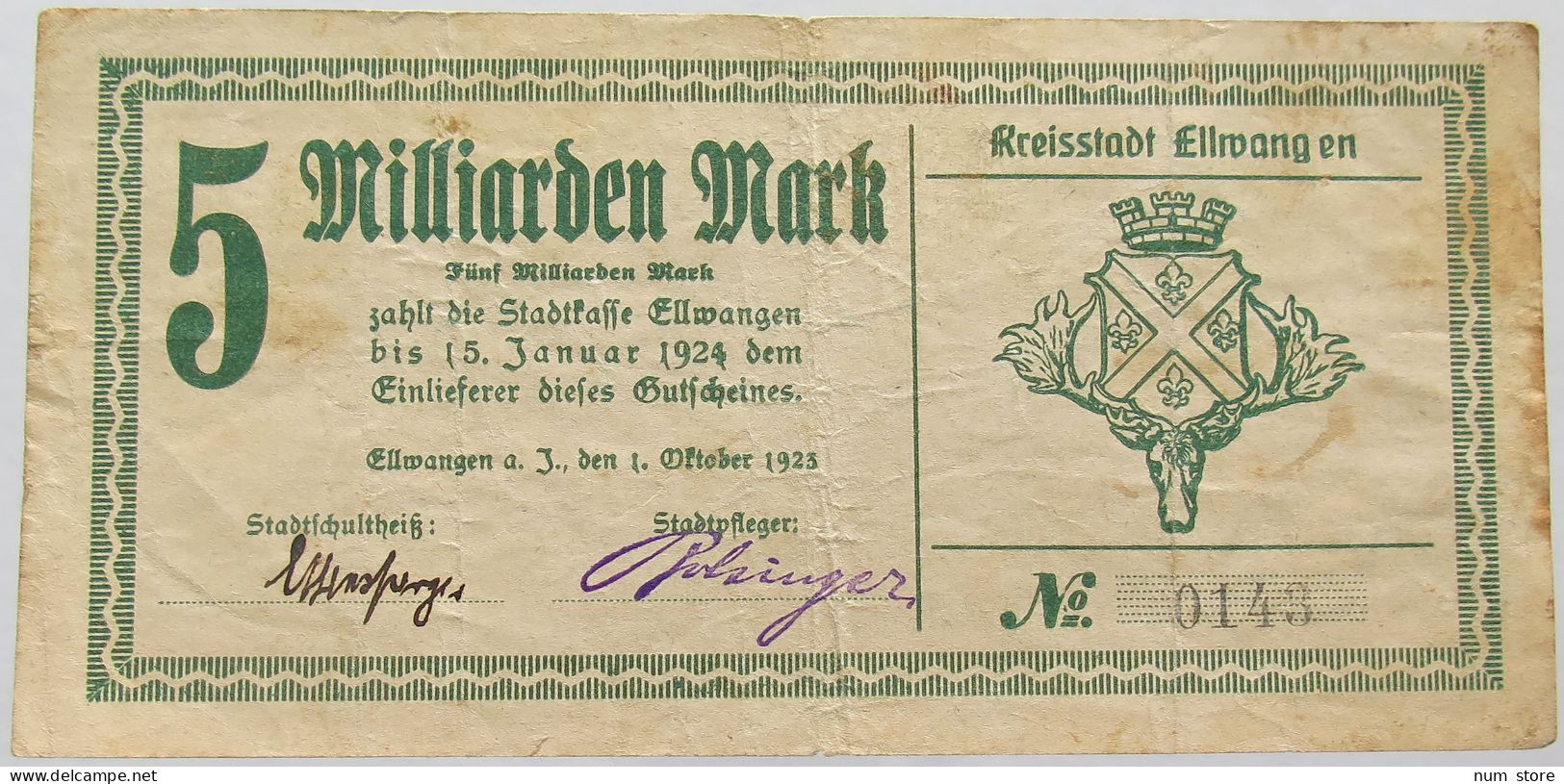 GERMANY 5 MILLIARDEN MARK 1923 ELLWANGEN #alb002 0273 - 5 Milliarden Mark