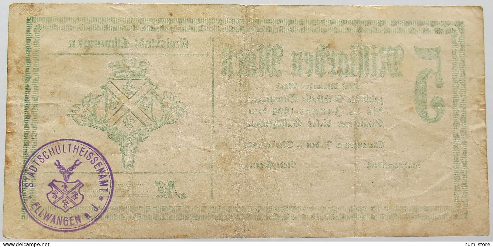 GERMANY 5 MILLIARDEN MARK 1923 ELLWANGEN #alb002 0273 - 5 Mrd. Mark