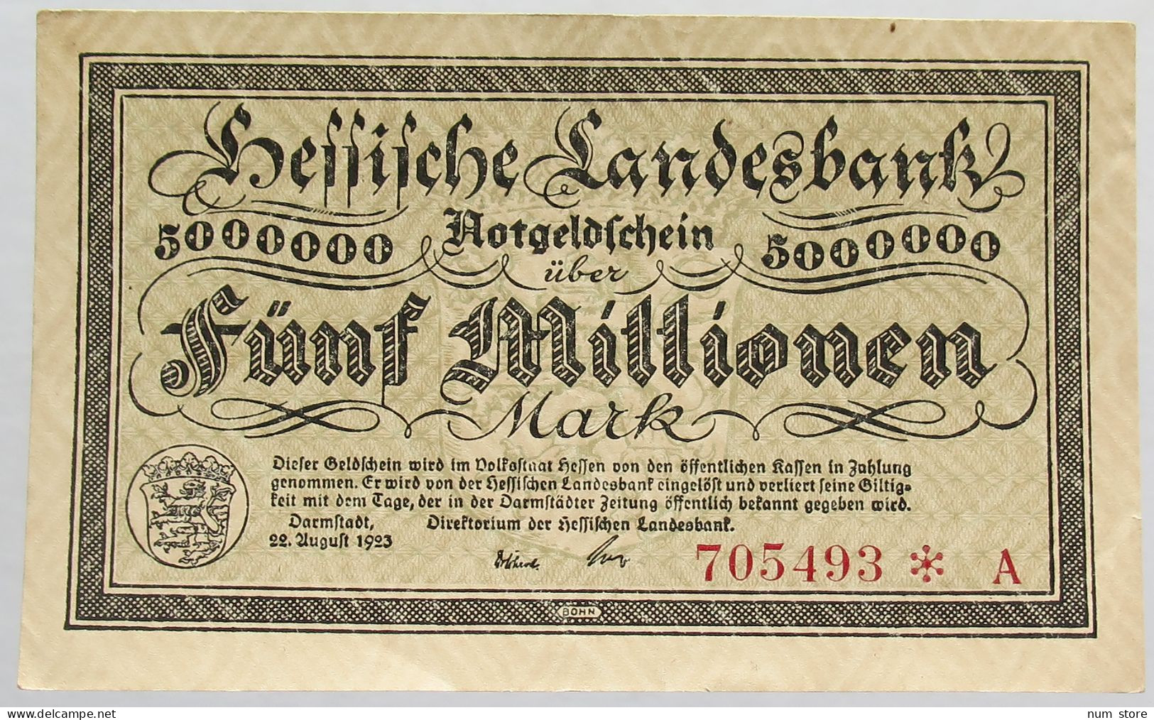 GERMANY 5 MILLIONEN MARK 1923 HESSEN #alb008 0023 - 5 Mio. Mark