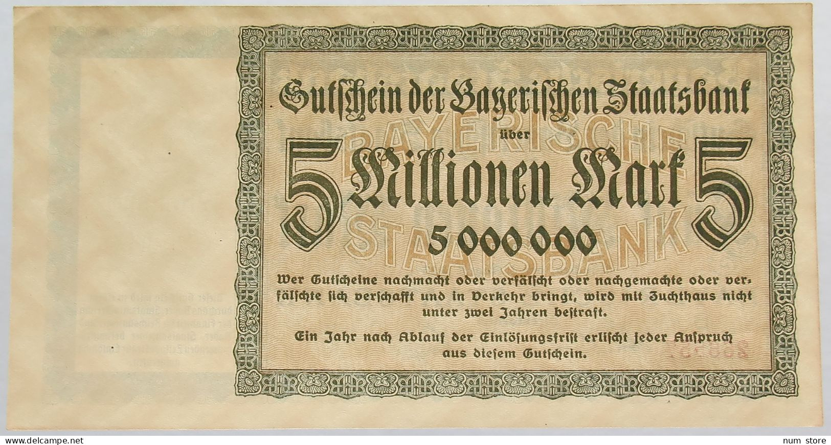 GERMANY 5 MILLIONEN MARK 1923 BAYERN #alb008 0079 - 5 Miljoen Mark