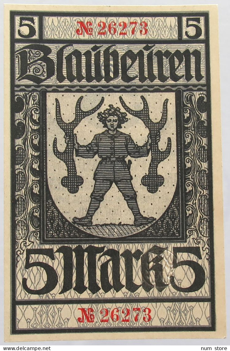 GERMANY 5 MARK 1919 BLAUBEUREN #alb002 0245 - 2 Mark