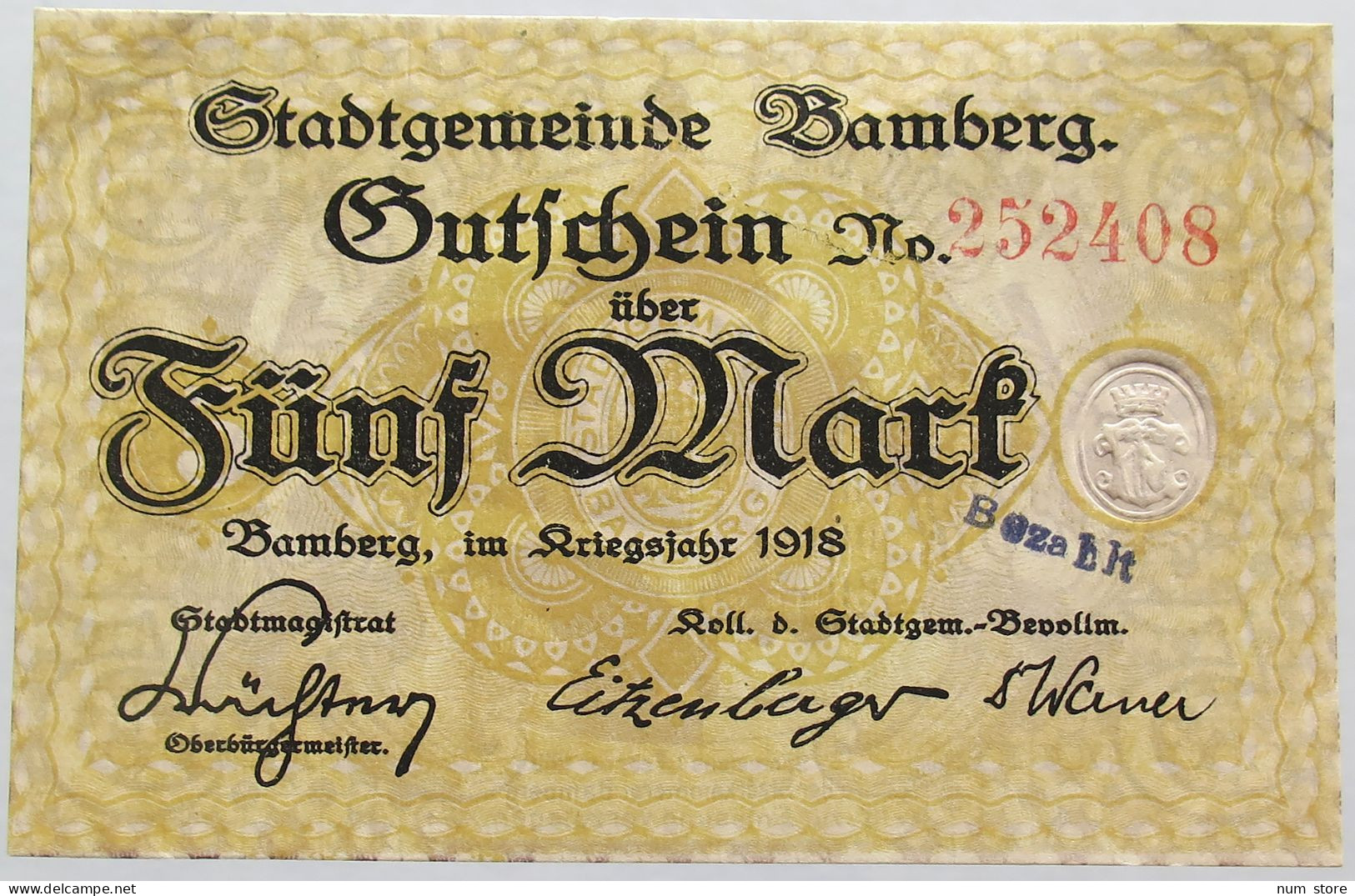 GERMANY 5 MARK 1918 BAMBERG #alb003 0465 - 5 Mark