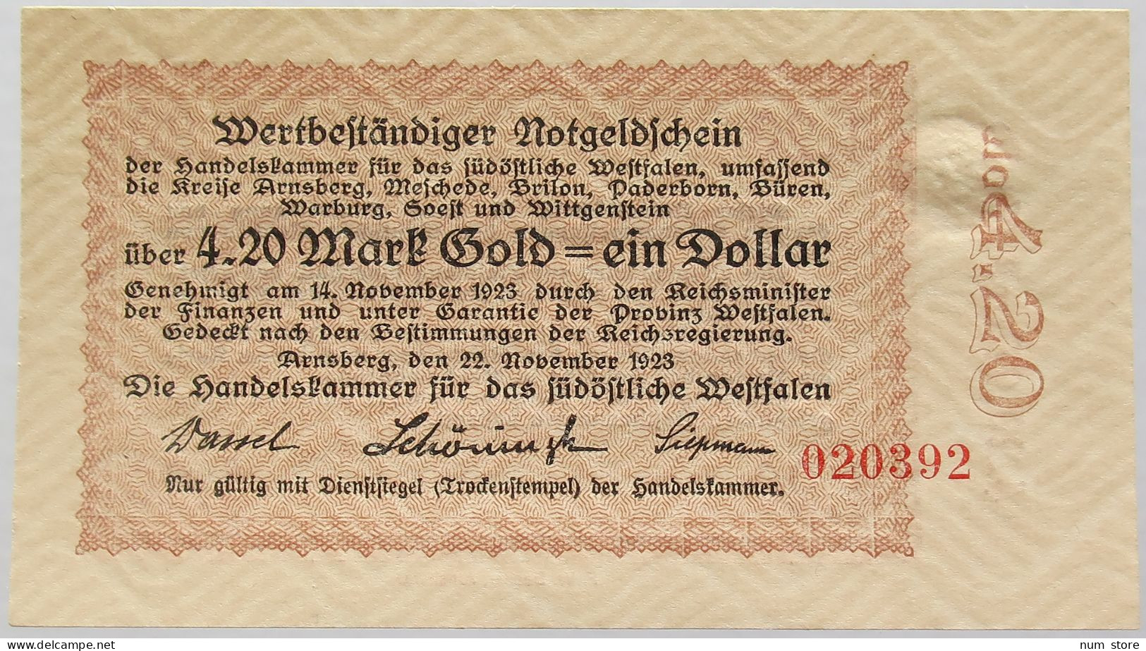 GERMANY 4.2 GOLDMARK 1923 WESTFALEN #alb008 0233 - Deutsche Golddiskontbank