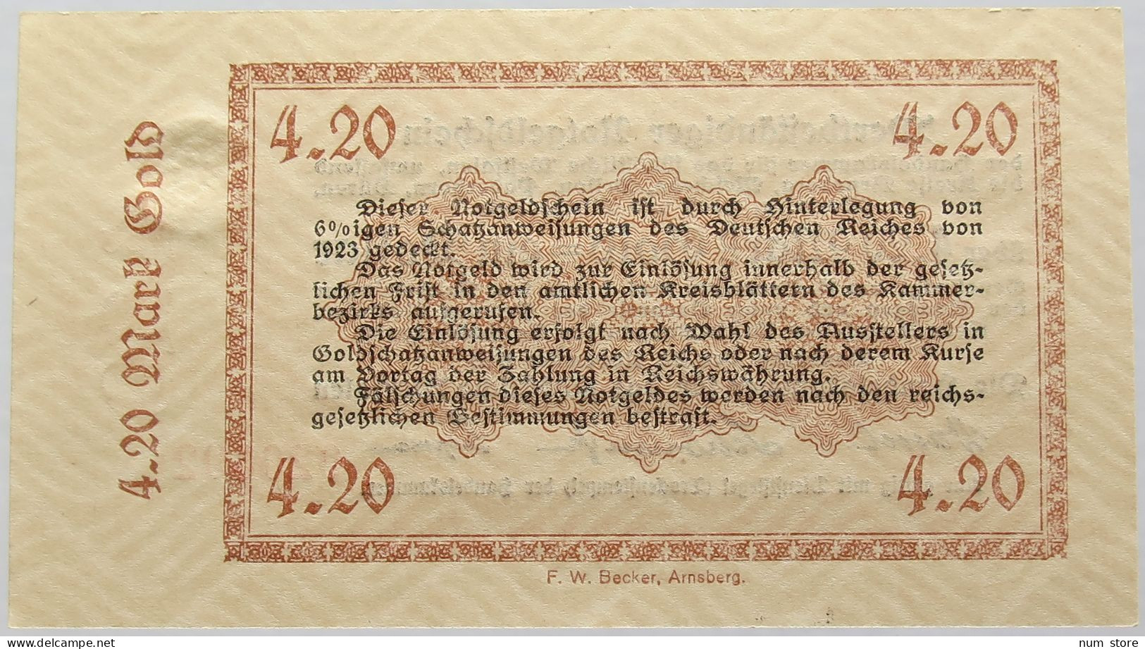 GERMANY 4.2 GOLDMARK 1923 WESTFALEN #alb008 0233 - Deutsche Golddiskontbank