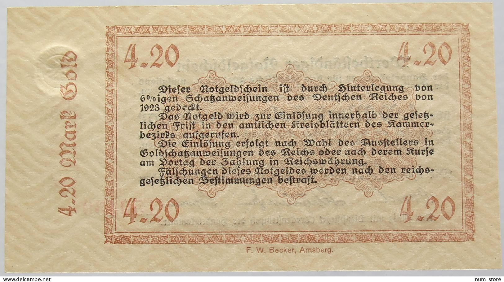 GERMANY 4.2 GOLDMARK 1923 WESTFALEN #alb008 0231 - Deutsche Golddiskontbank