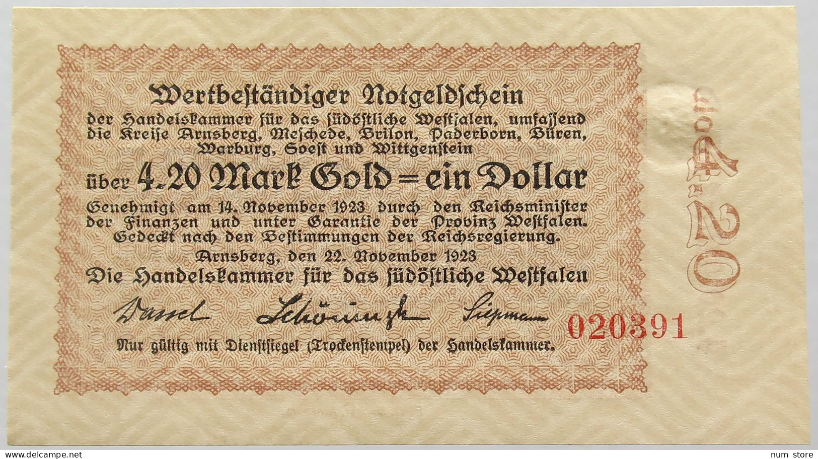 GERMANY 4.2 GOLDMARK 1923 WESTFALEN #alb008 0227 - Deutsche Golddiskontbank