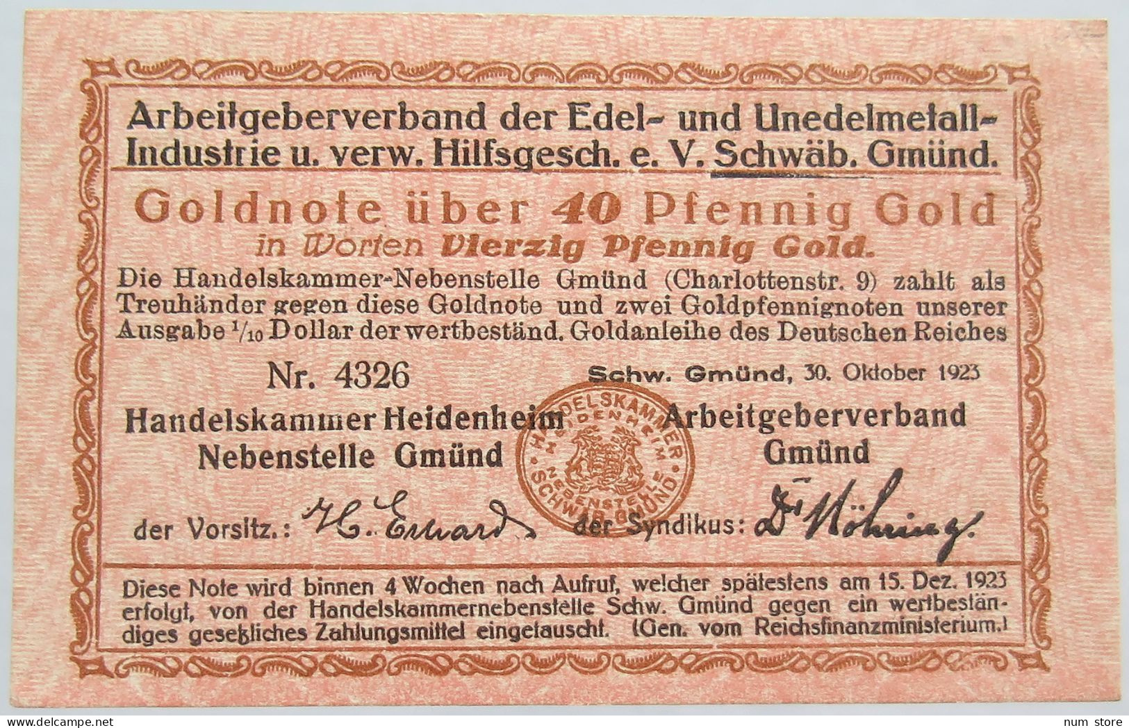 GERMANY 40 PFENNIG GOLD 1923 RARE #alb002 0323 - Deutsche Golddiskontbank