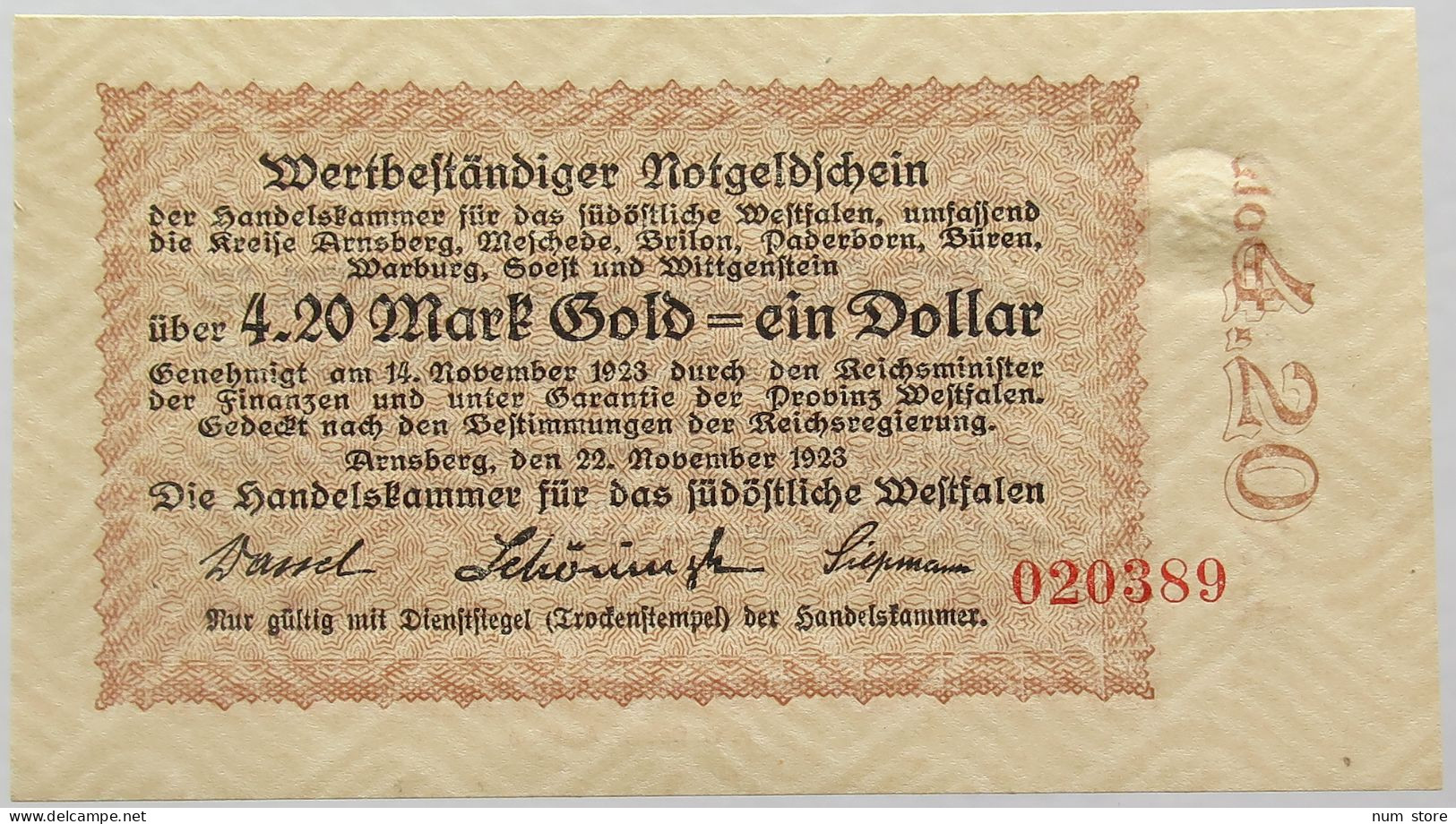 GERMANY 4.2 GOLDMARK 1923 WESTFALEN #alb008 0229 - Deutsche Golddiskontbank