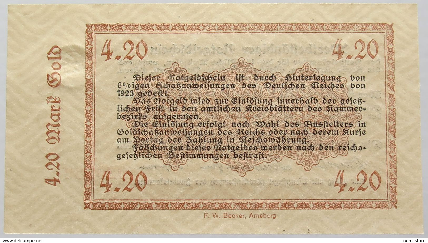 GERMANY 4.2 GOLDMARK 1923 WESTFALEN #alb008 0229 - Deutsche Golddiskontbank