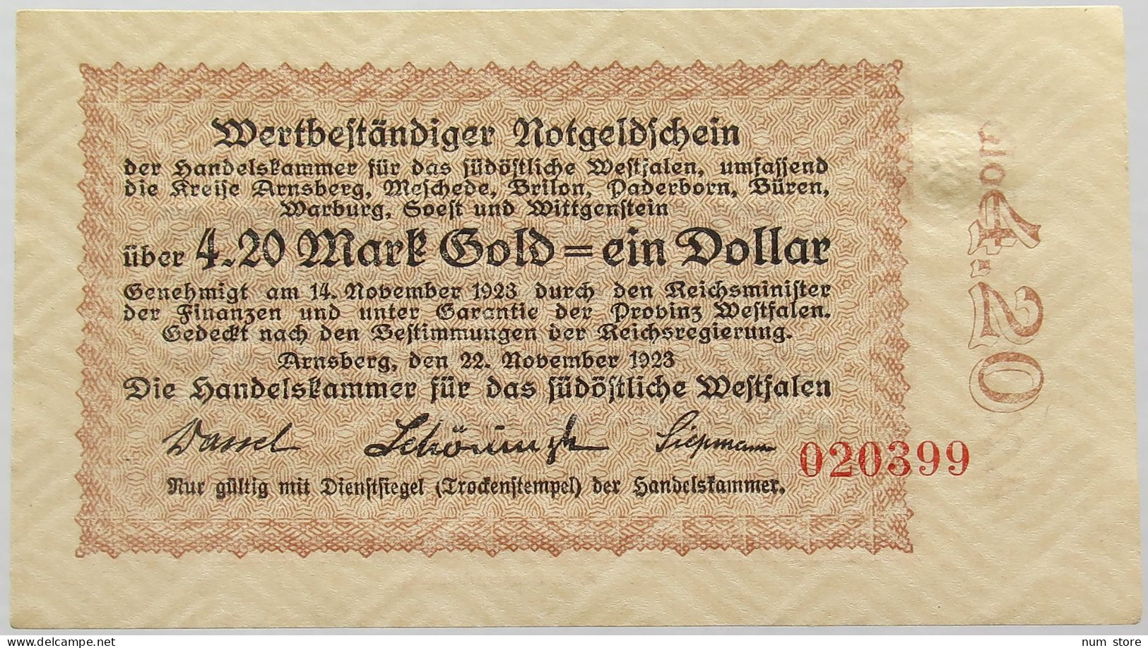 GERMANY 4.2 GOLDMARK 1923 WESTFALEN #alb008 0225 - Deutsche Golddiskontbank