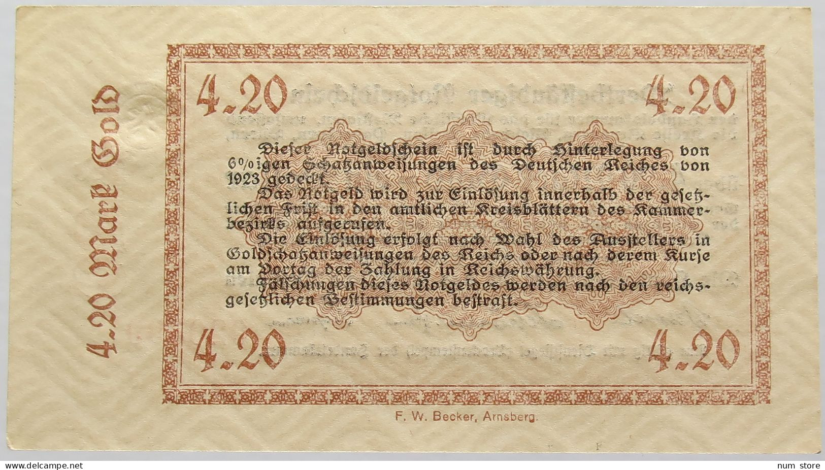 GERMANY 4.2 GOLDMARK 1923 WESTFALEN #alb008 0225 - Deutsche Golddiskontbank