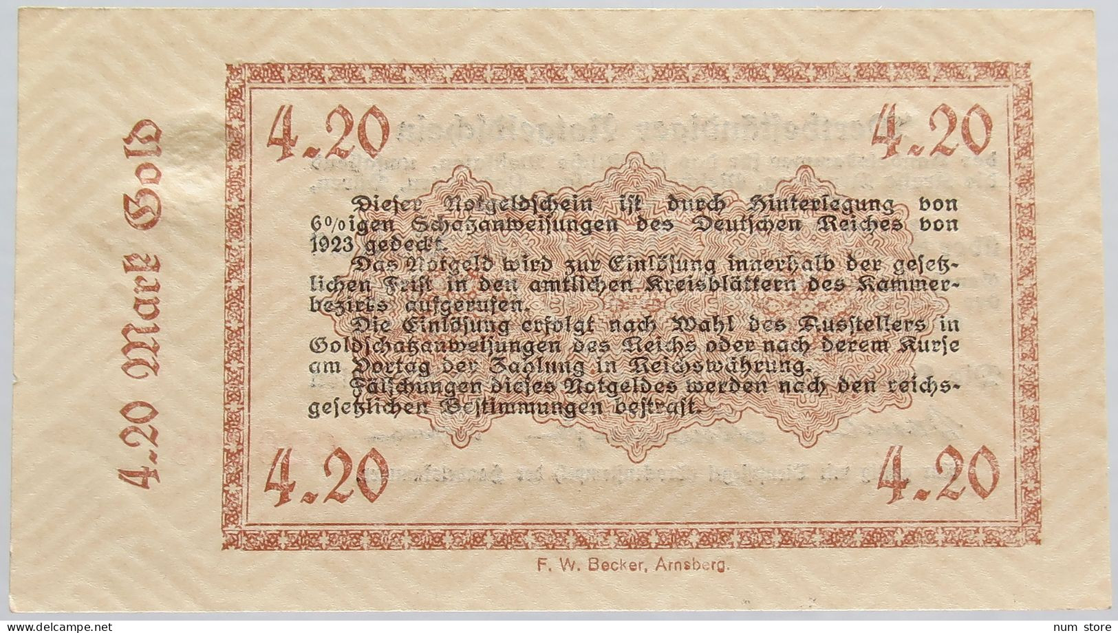 GERMANY 4.2 GOLDMARK 1923 WESTFALEN #alb008 0187 - Deutsche Golddiskontbank