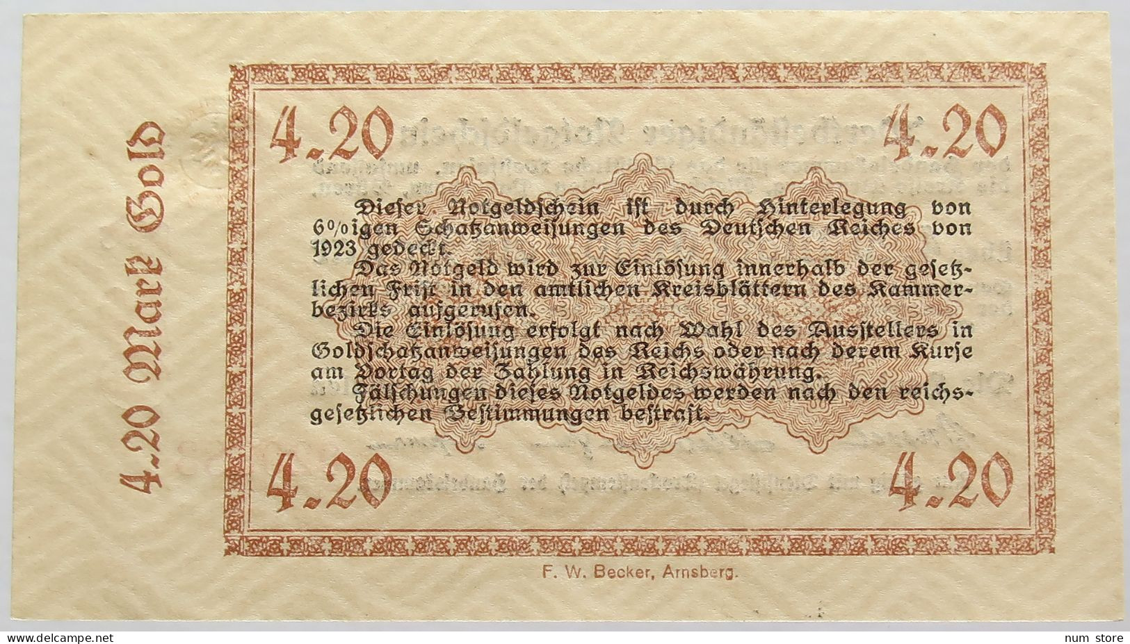 GERMANY 4.2 GOLDMARK 1923 WESTFALEN #alb008 0223 - Deutsche Golddiskontbank