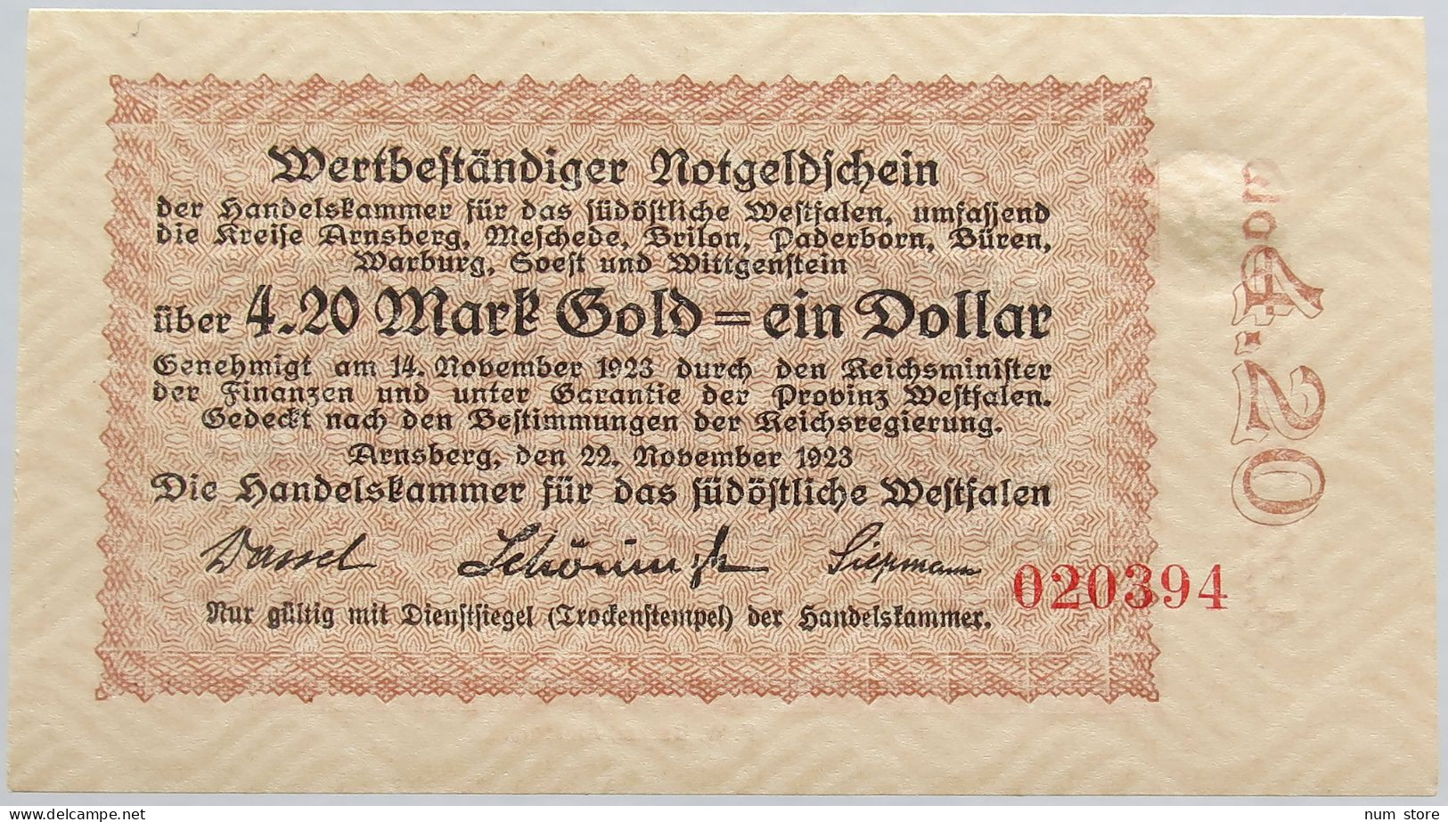 GERMANY 4.2 GOLDMARK 1923 WESTFALEN #alb008 0185 - Deutsche Golddiskontbank