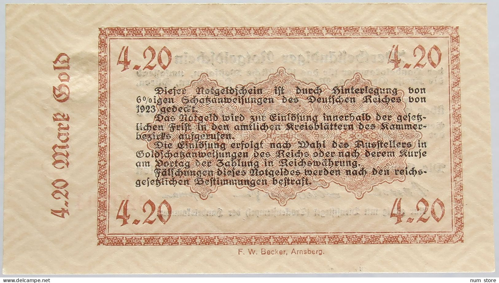 GERMANY 4.2 GOLDMARK 1923 WESTFALEN #alb008 0185 - Deutsche Golddiskontbank