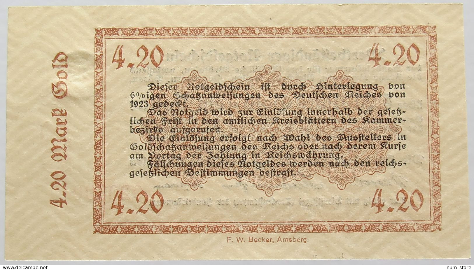 GERMANY 4.2 GOLDMARK 1923 WESTFALEN #alb008 0221 - Deutsche Golddiskontbank