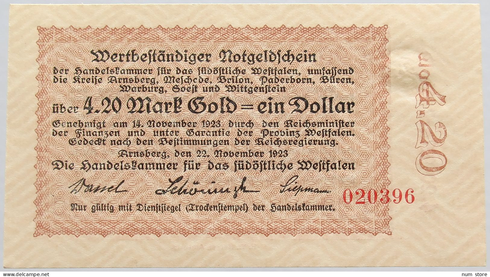 GERMANY 4.2 GOLDMARK 1923 WESTFALEN #alb008 0193 - Deutsche Golddiskontbank