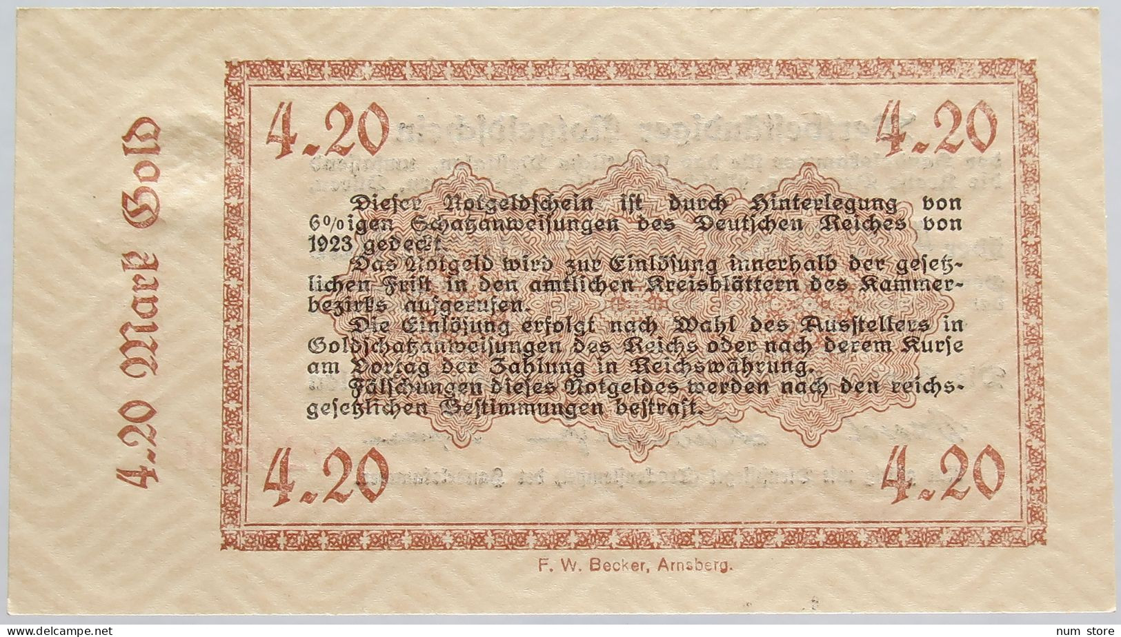 GERMANY 4.2 GOLDMARK 1923 WESTFALEN #alb008 0193 - Deutsche Golddiskontbank