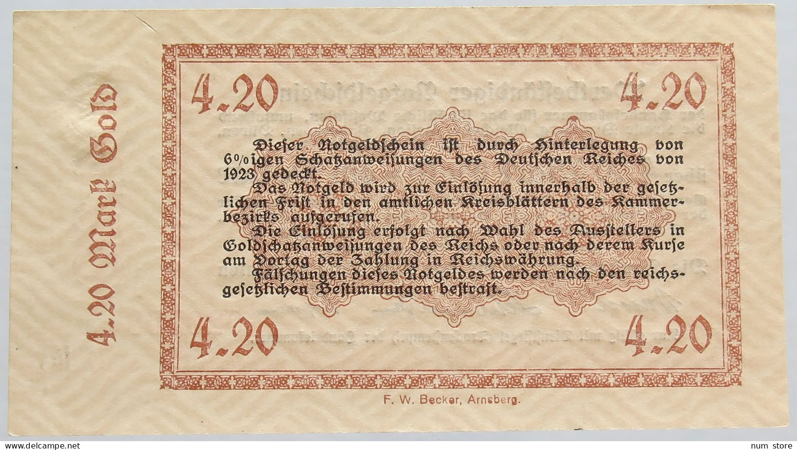 GERMANY 4.2 GOLDMARK 1923 WESTFALEN #alb008 0191 - Deutsche Golddiskontbank