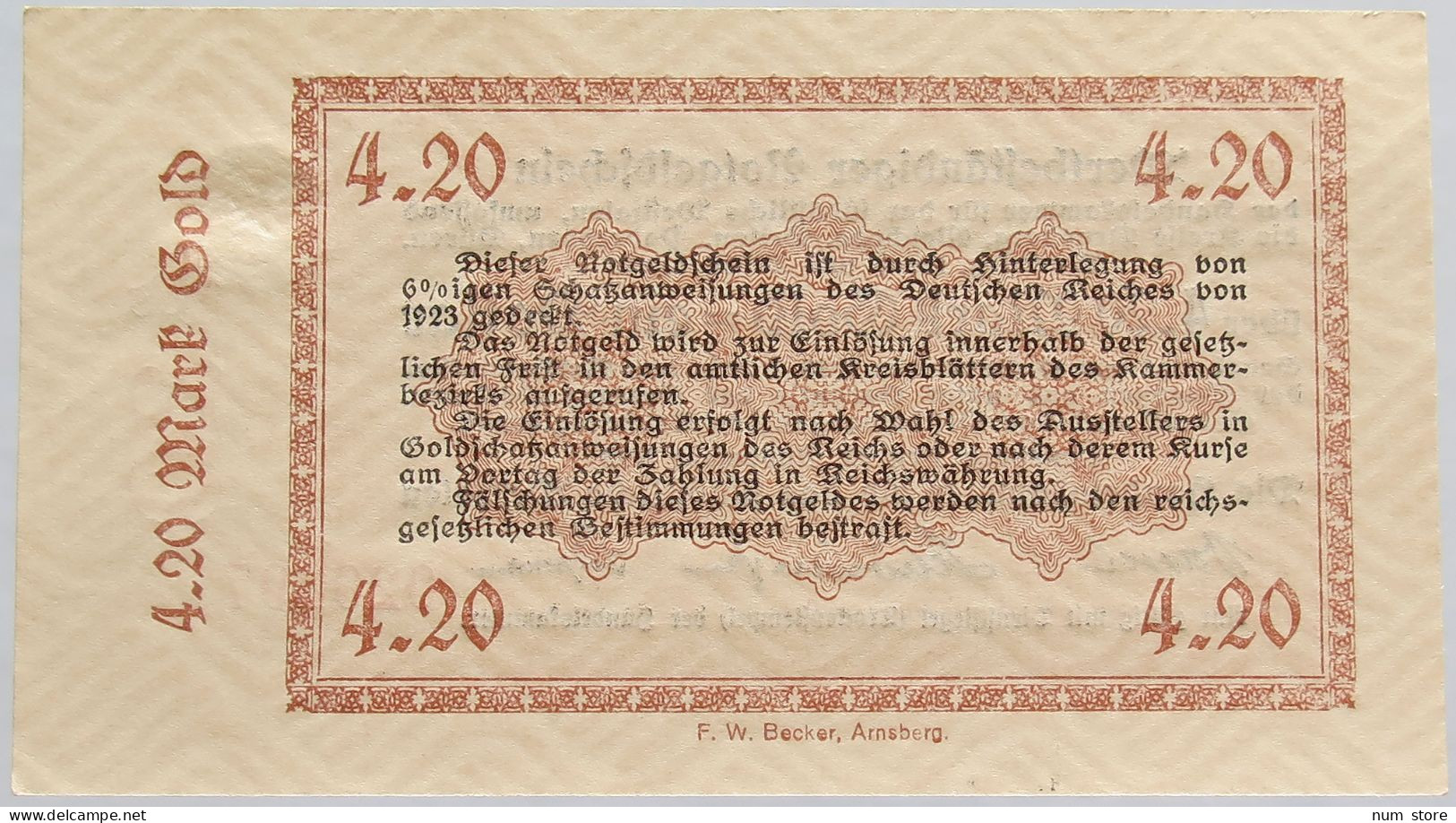GERMANY 4.2 GOLDMARK 1923 WESTFALEN #alb008 0189 - Deutsche Golddiskontbank