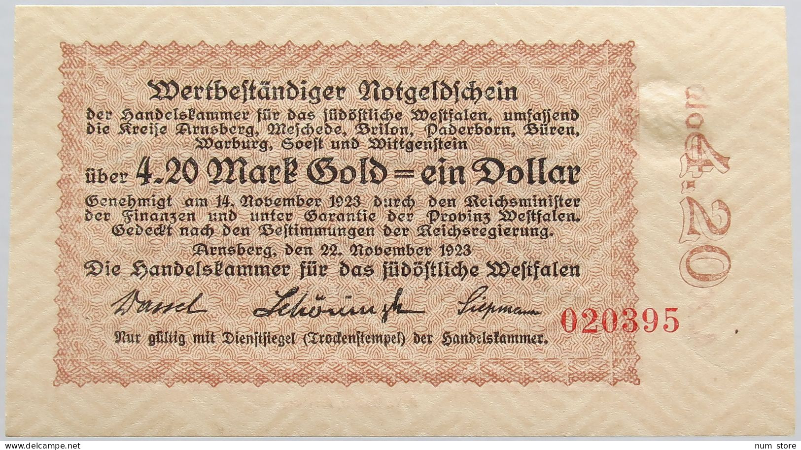 GERMANY 4.2 GOLDMARK 1923 WESTFALEN #alb008 0183 - Deutsche Golddiskontbank