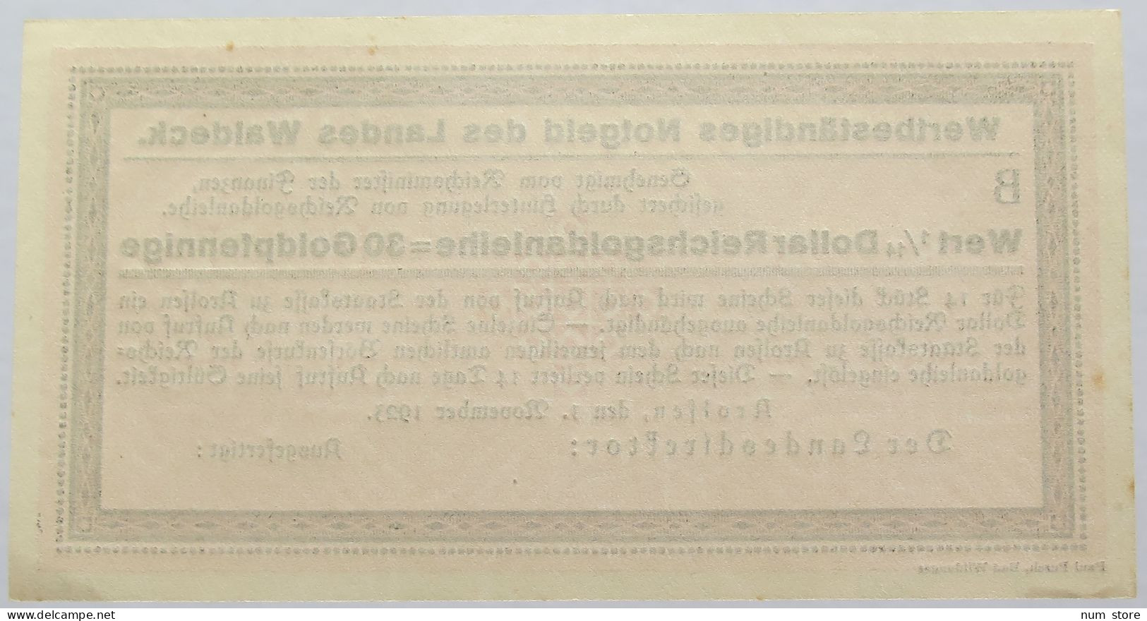 GERMANY 30 GOLDPFENNIG 1923 WALDECK #alb008 0211 - Deutsche Golddiskontbank