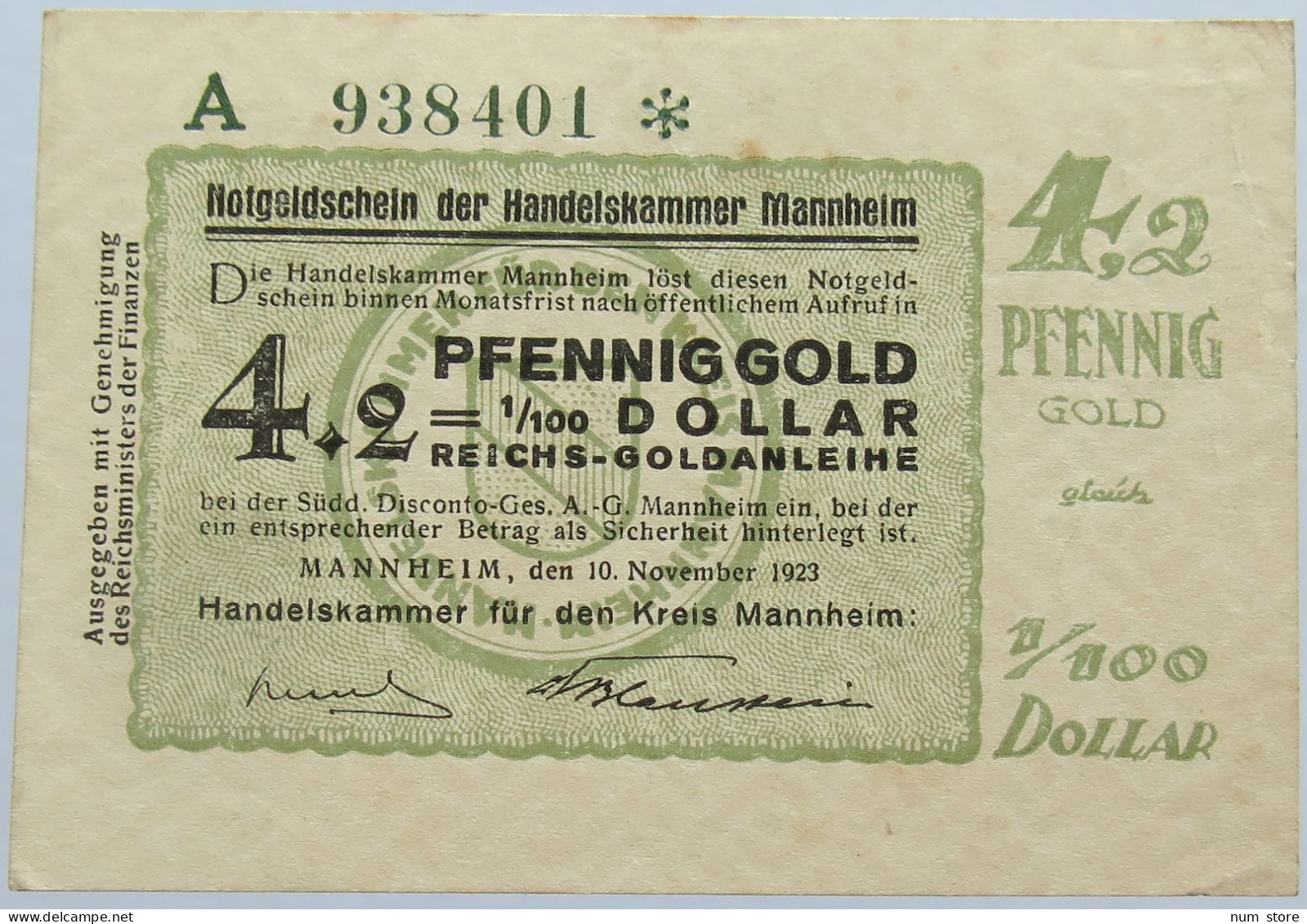 GERMANY 4.2 GOLD PFENNIG MANNHEIM #alb004 0323 - Deutsche Golddiskontbank