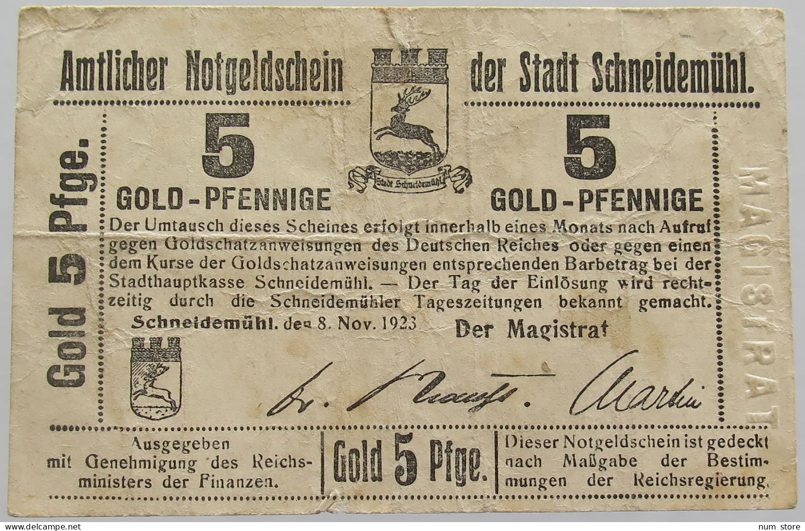 GERMANY 5 GOLD PFENNIG SCHNEIDEMUHL RARE #alb002 0055 - Deutsche Golddiskontbank