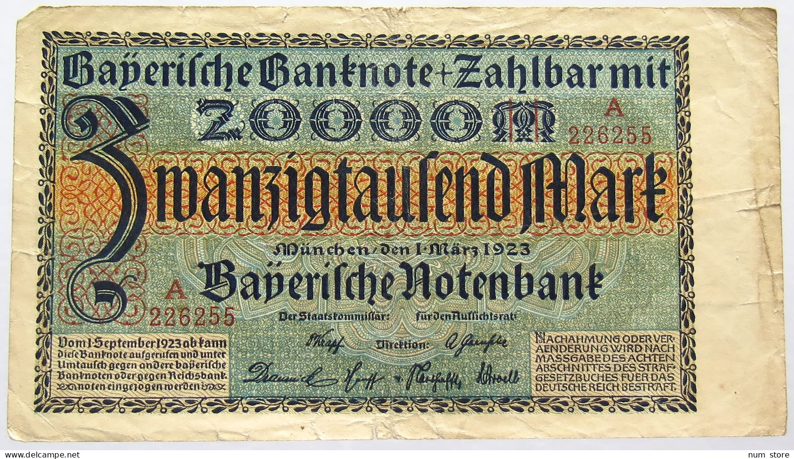 GERMANY 20000 MARK 1923 BAVARIA #alb067 0321 - 20000 Mark