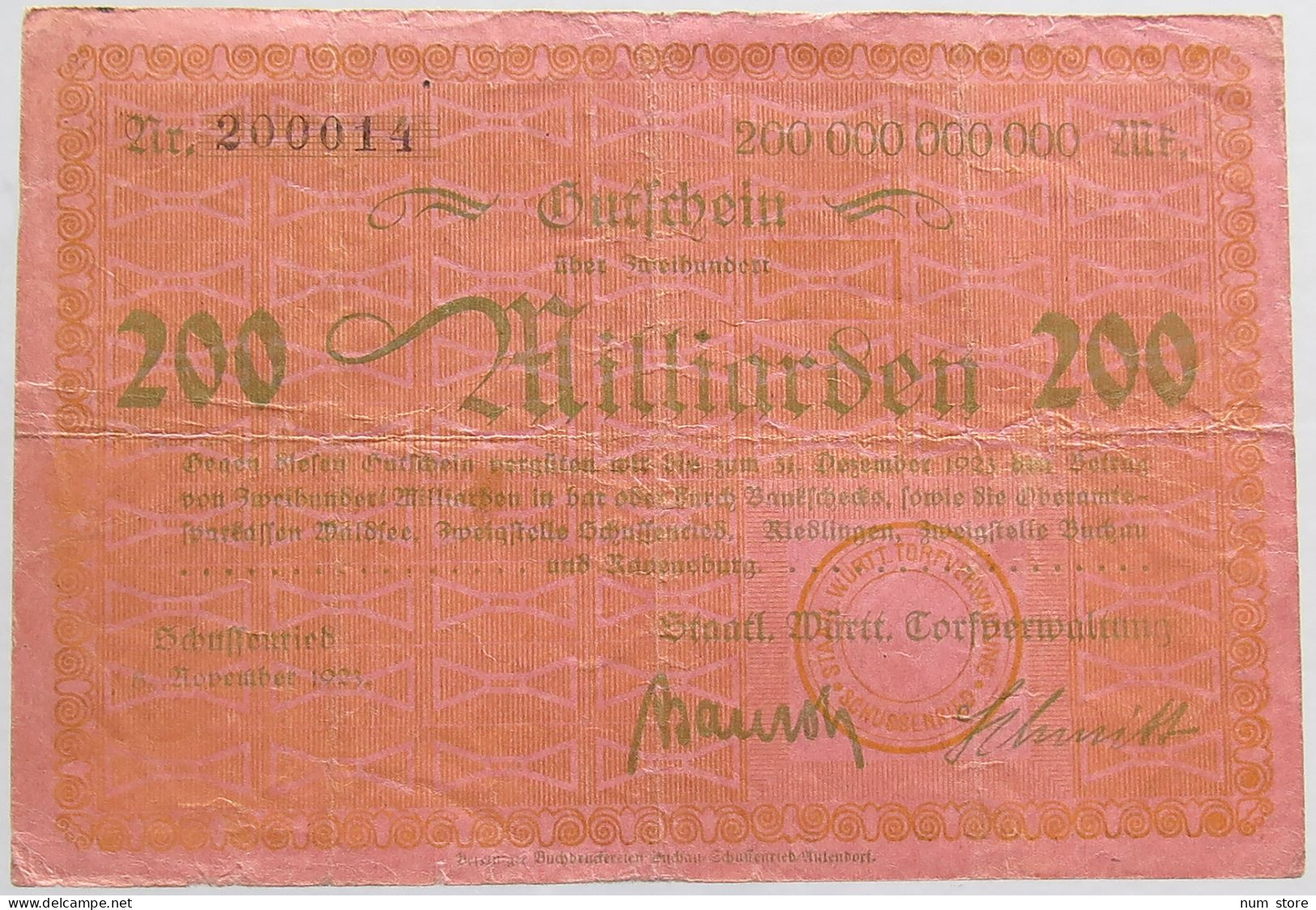GERMANY 200 MILLIONEN MARK 1923 #alb002 0397 - 100 Millionen Mark