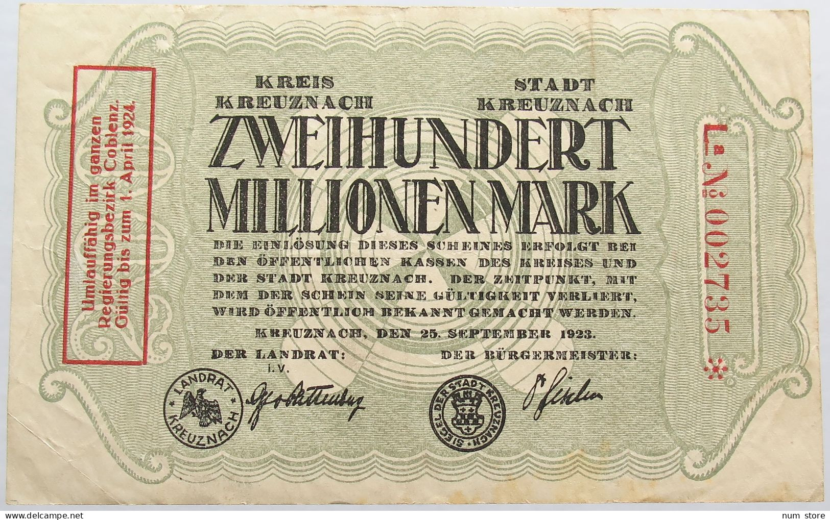 GERMANY 200 MILLIONEN MARK KREUZNACH #alb004 0449 - 100 Mio. Mark