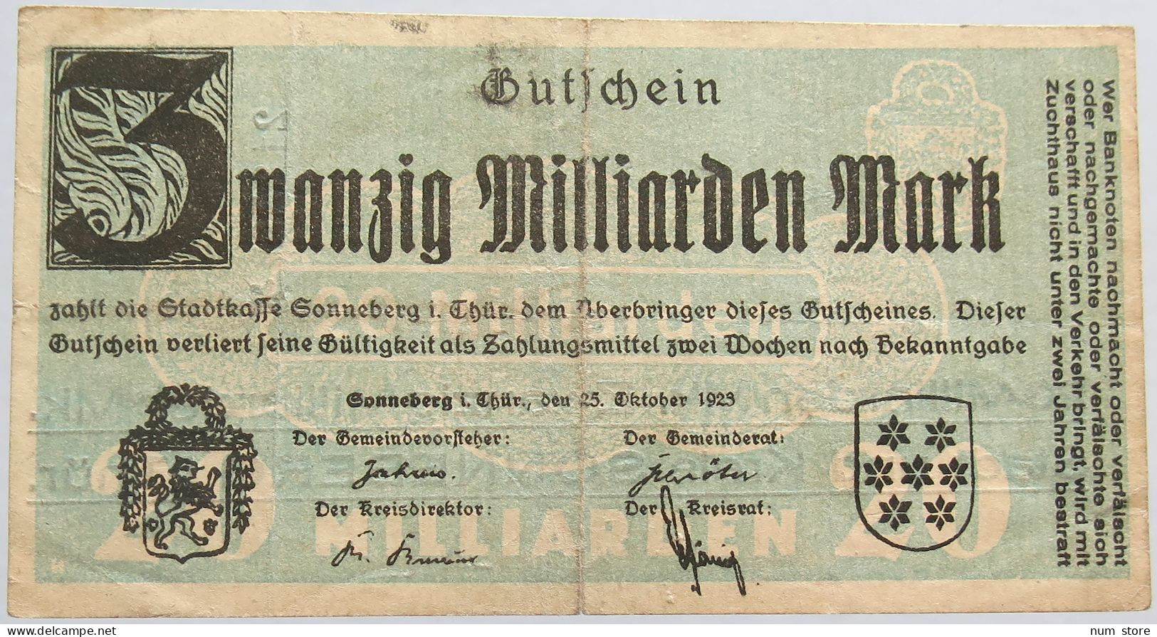 GERMANY 20 MILLIONEN MARK SONNEBERG #alb003 0177 - 20 Mio. Mark