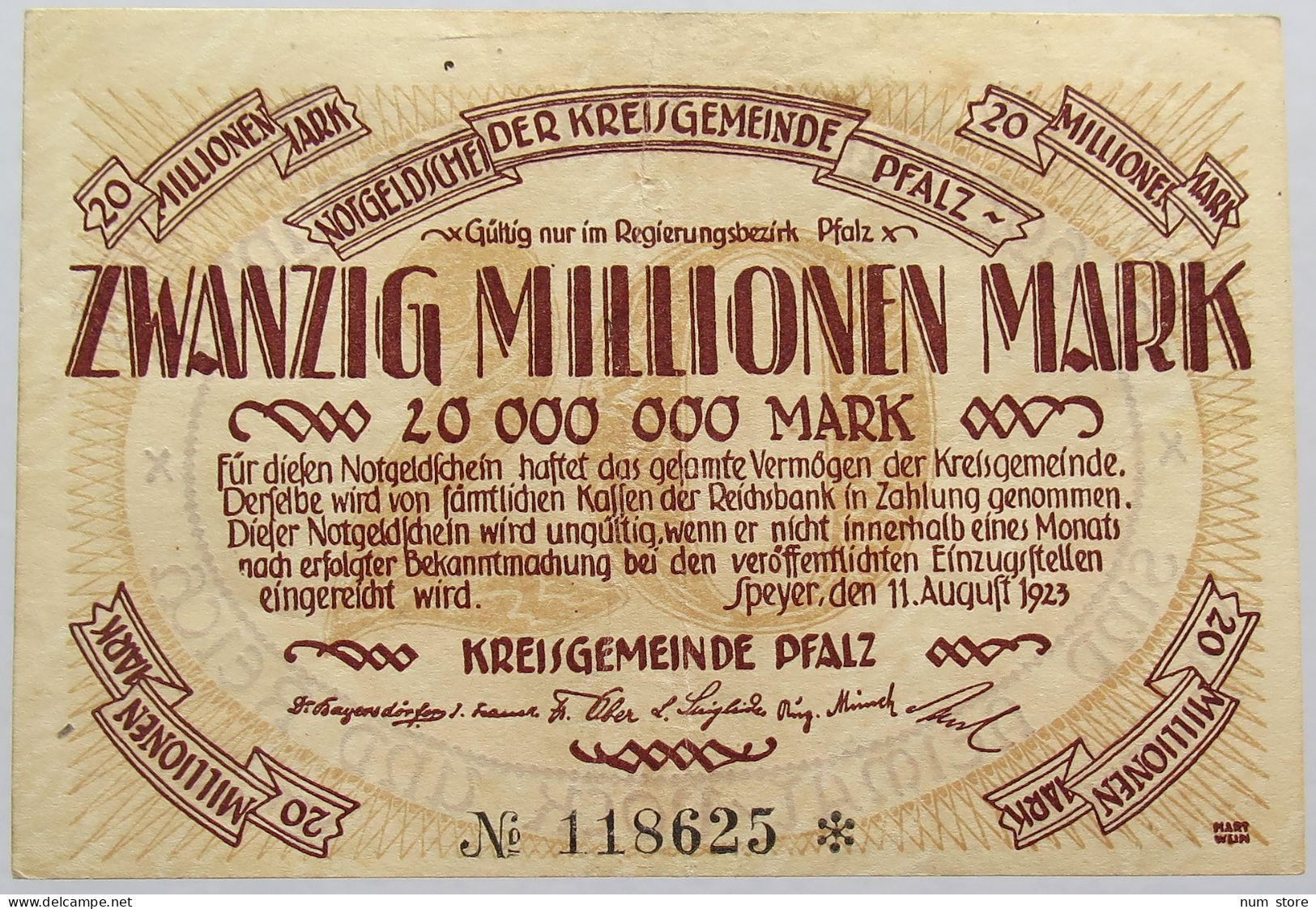 GERMANY 20 MILLIONEN MARK PFALZ #alb011 0127 - 20 Millionen Mark